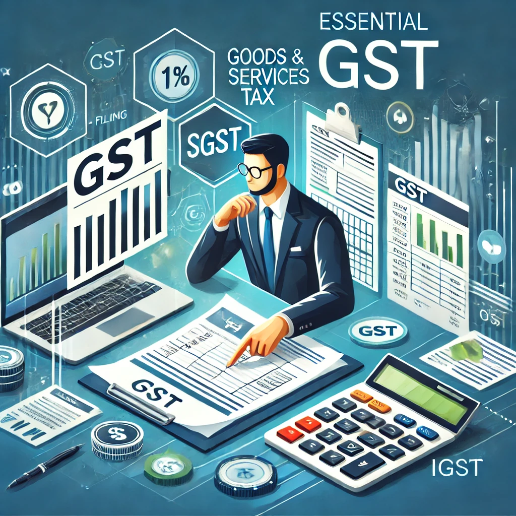 An-informative-and-professional-illustration-showcasing-essential-GST-Goods-and-Services-Tax-concepts-for-business-taxpayers